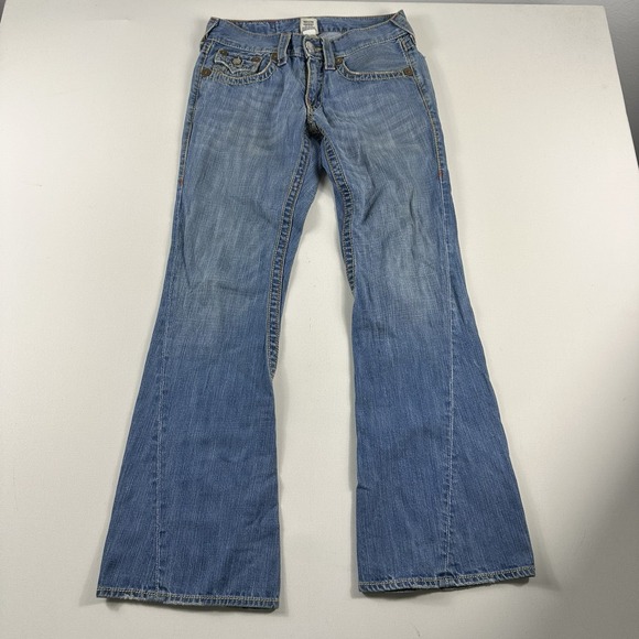 True Religion Joey Big T Flare Bootcut Jeans Blue Made in USA Women's 29x33 - Picture 1 of 10